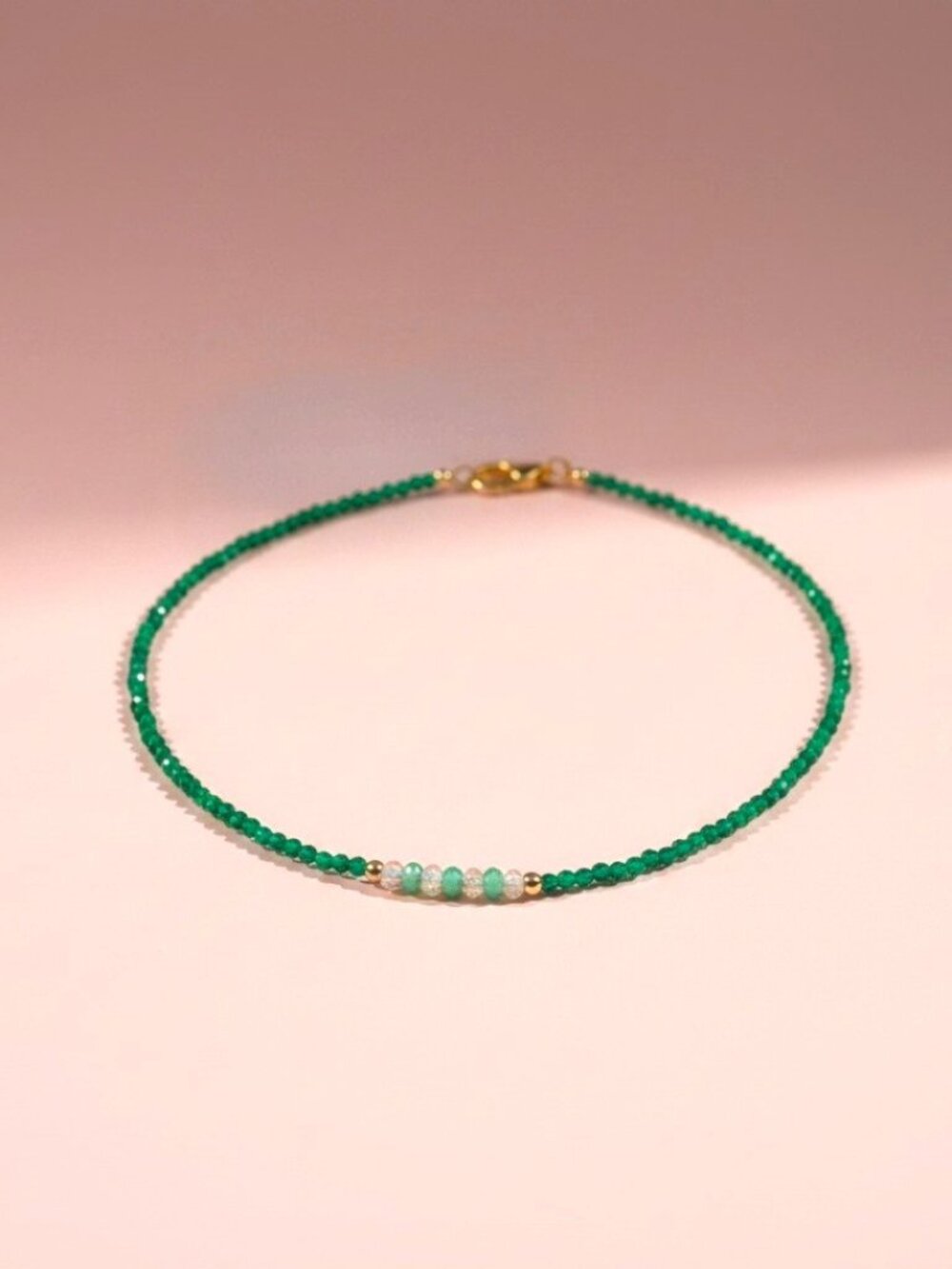 Sparkly Emerald Bracelet with Zircon and 14k Gold Filled Accents